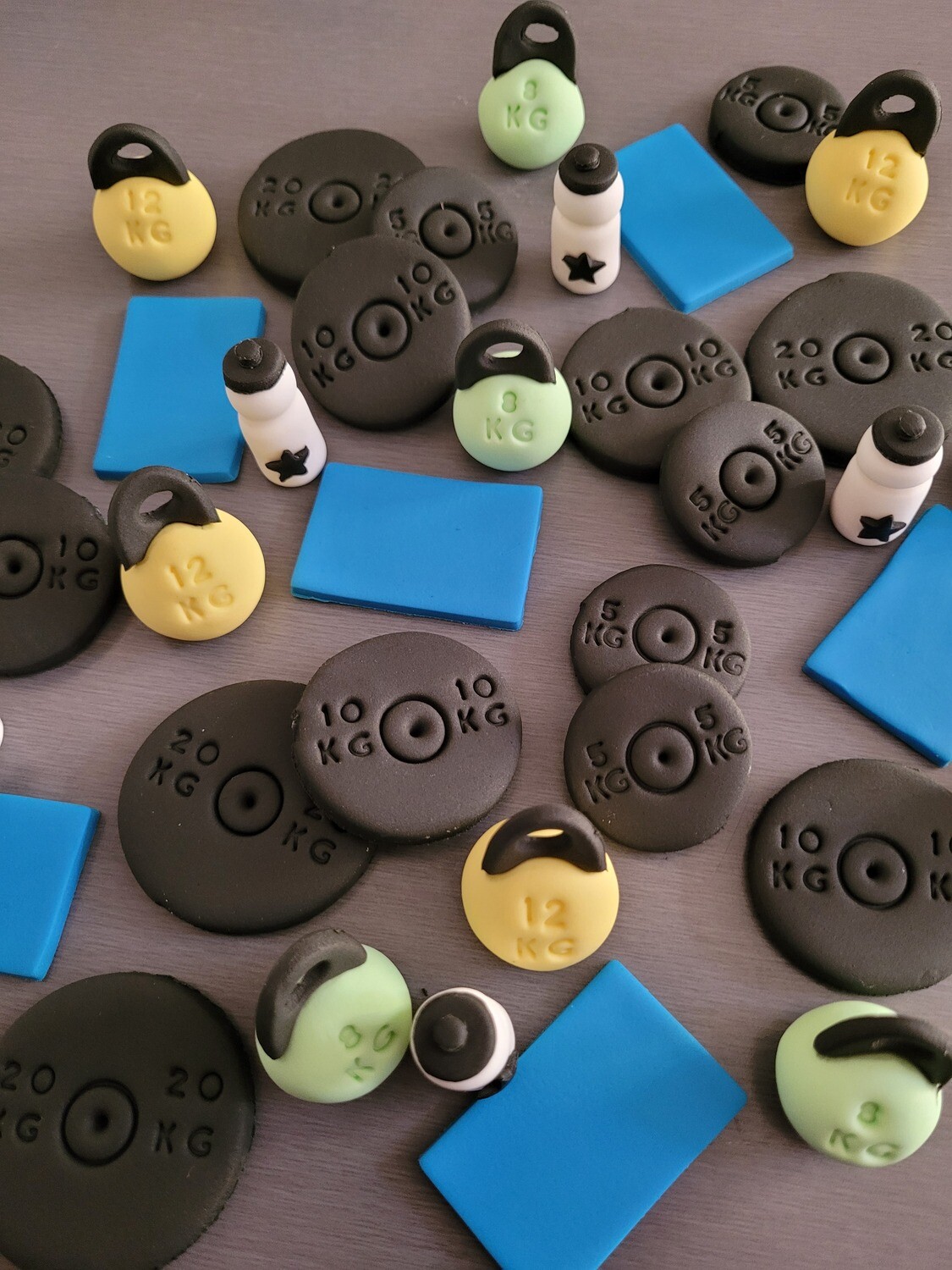 Weight Lifting Gym Cupcake and Cake Toppers, Topper Selection: Full Set ( 7 piece set)