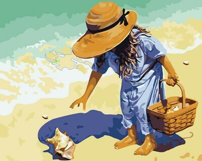 Girl with Seashells on the Beach