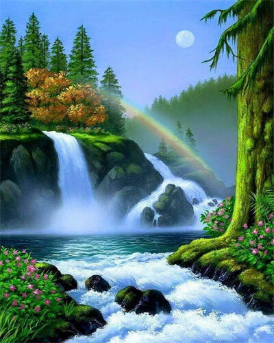 Diamond Painting- Rainbow Waterfall