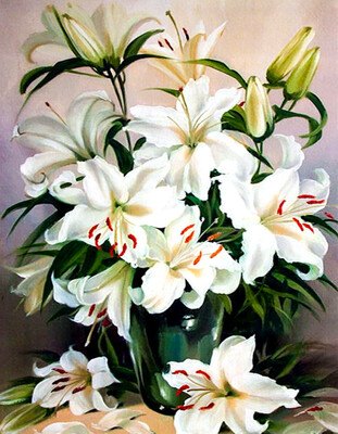 Diamond Painting- Vase of White Lilies
