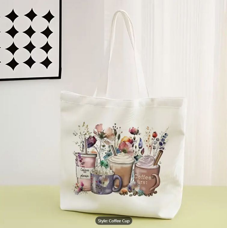 Coffee Cup Design Polyester Tote Bag