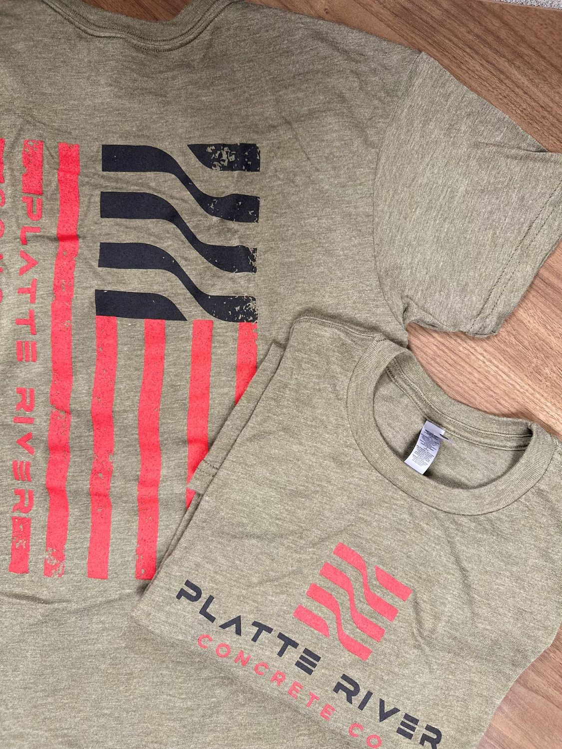 Flag T-Shirt - Military Green with Red Flag T-Shirt - Military Green with Red