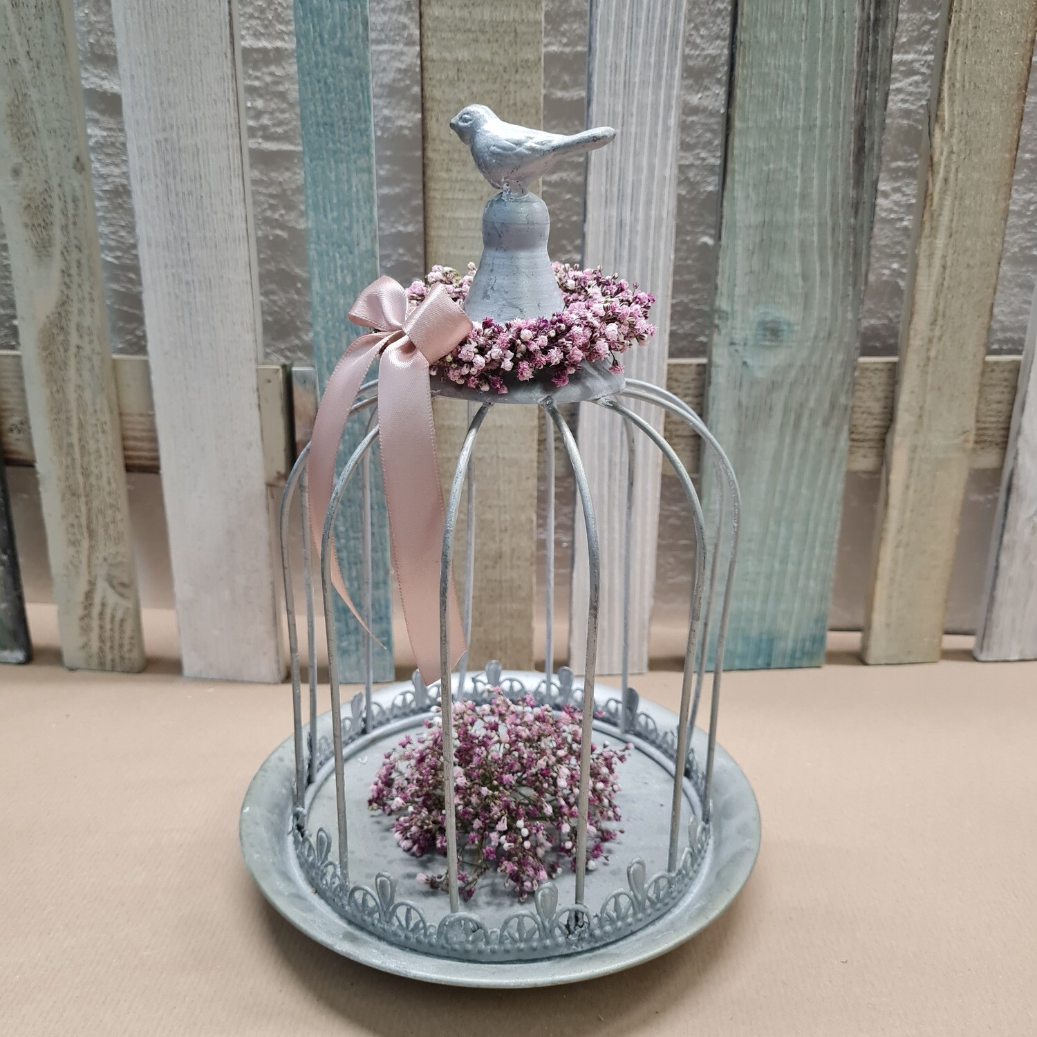Charmante Vogel Dekohaube mit Teller im Vintage-Shabby-Stil