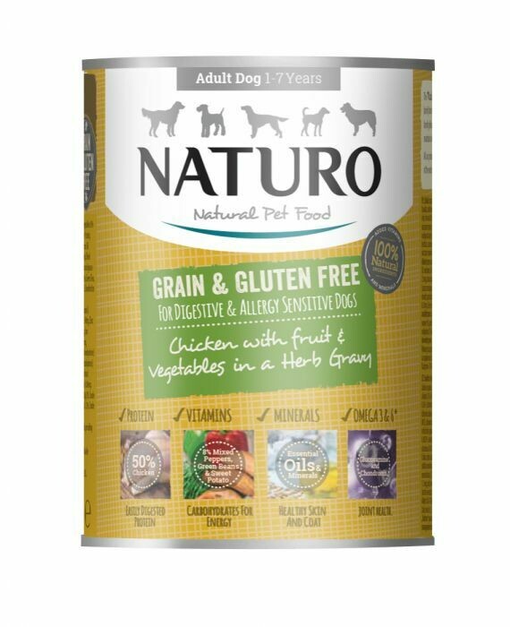 Latas Grain Free - Naturo, Latas Grain Free - Naturo: Pollo adulto sin cereales y sin gluten en salsa de hierbas