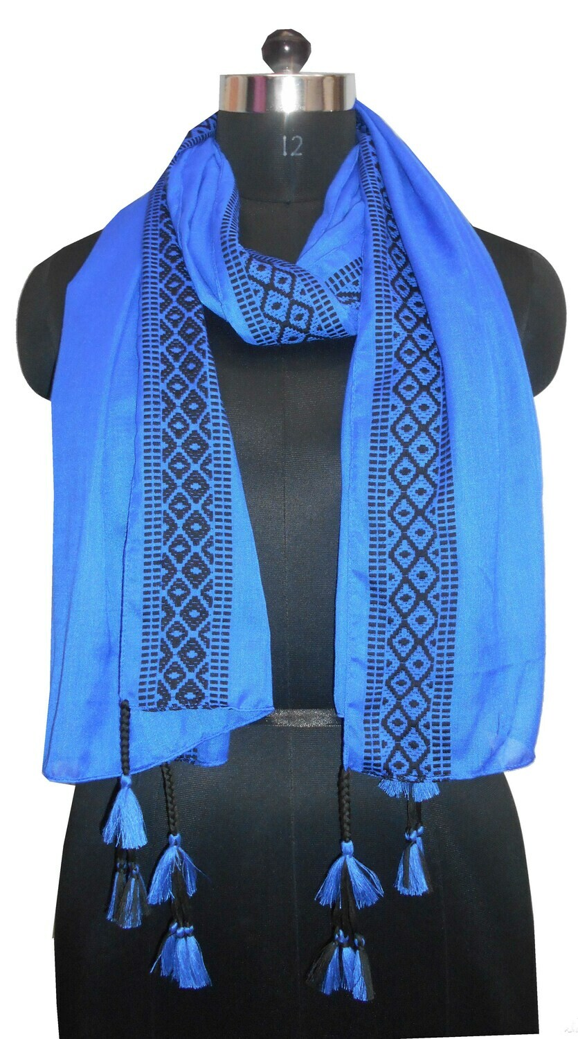 plain color large scarf with a jacquard border