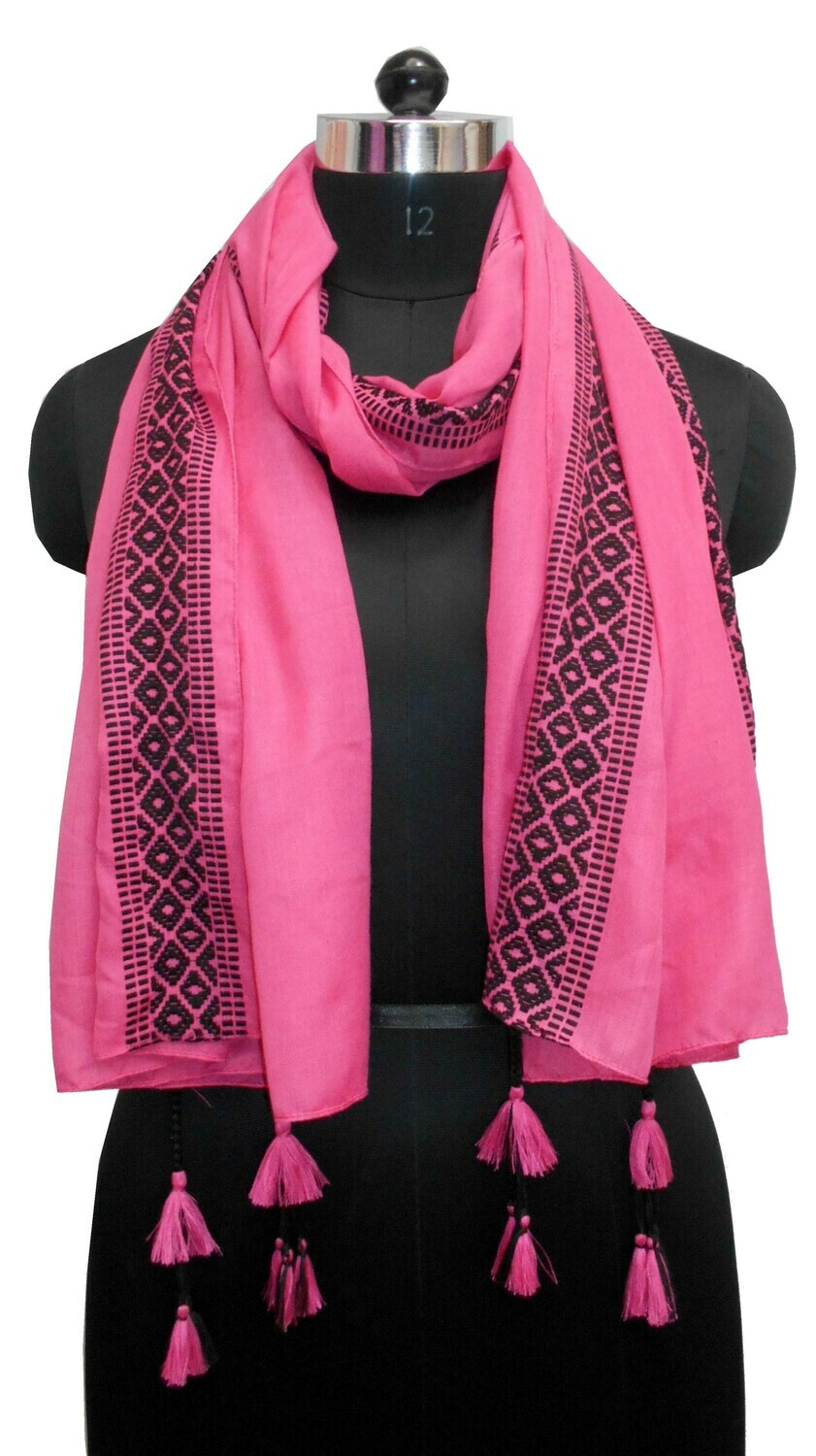 solid plain color large scarf with a jacquard border
