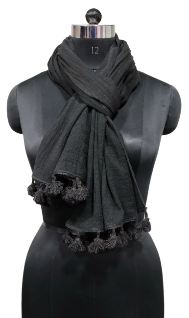 solid dyed slub design large scarf with lace