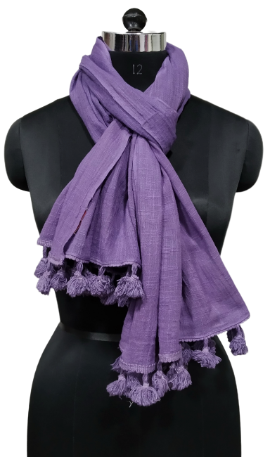 solid dyed slub design large scarf with lace
