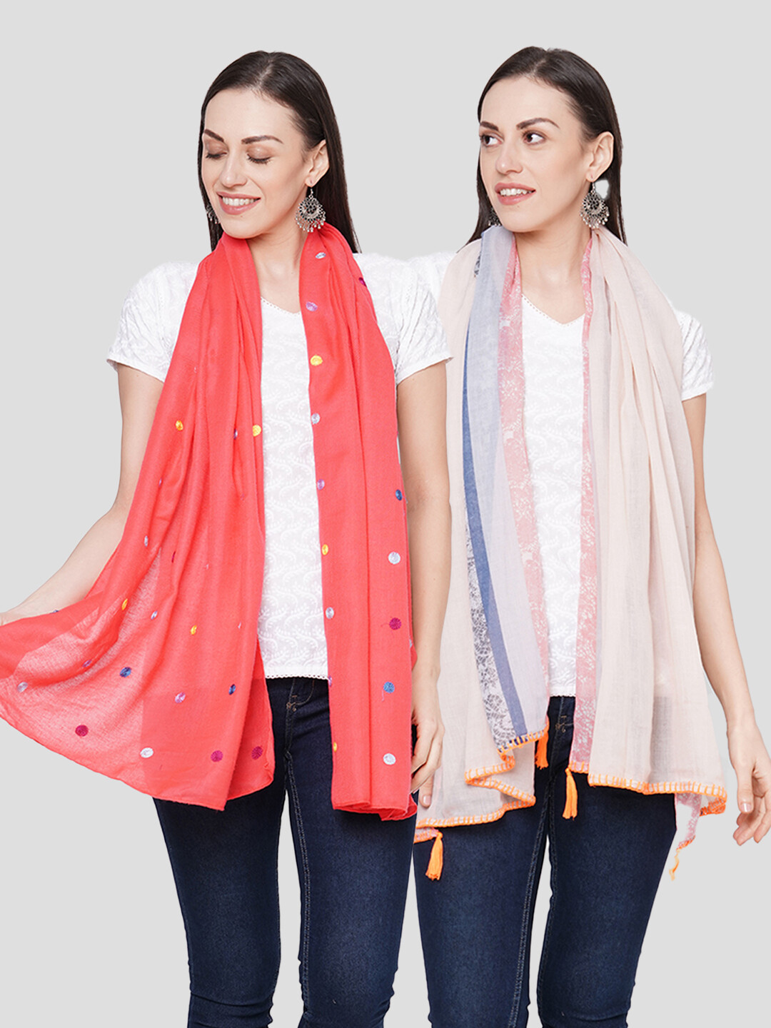 Embroidered & Printed Large Scarves in Combo offer