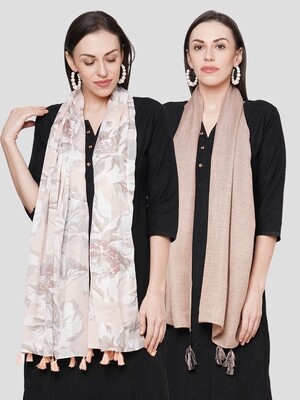 Printed & Self Design Large Scarves in Combo offer
