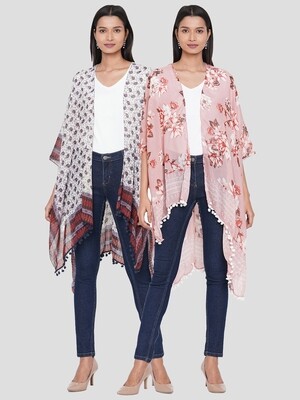 Printed Kimonos with Fancy Poms Combo