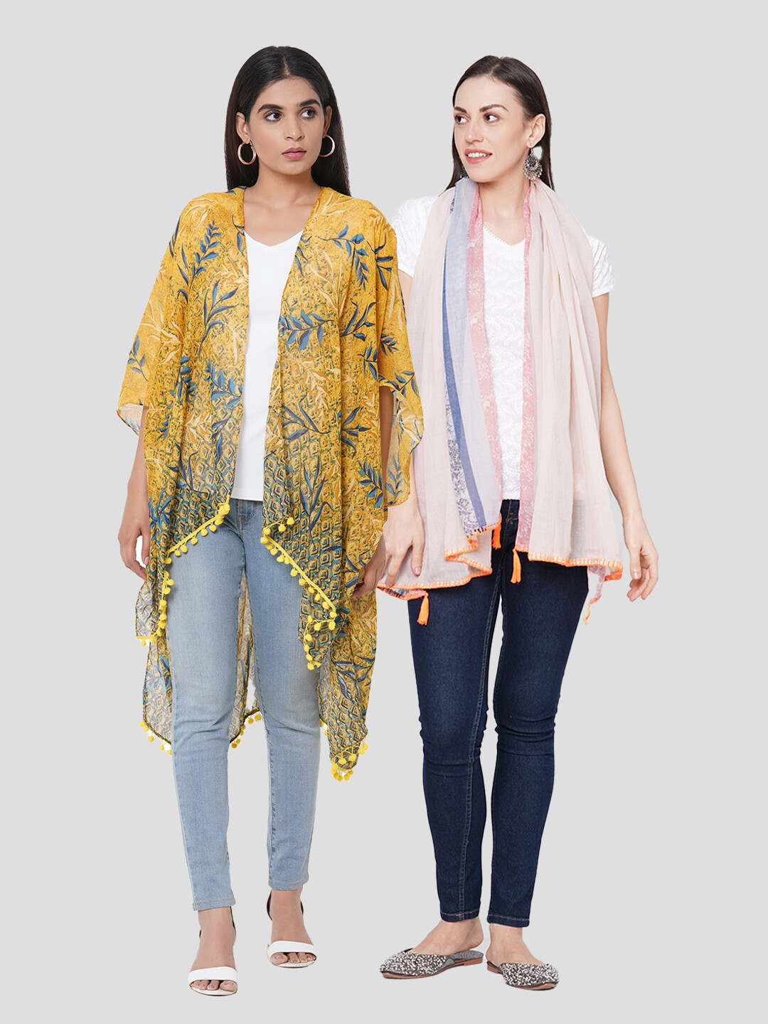 Stylist Printed Ponchos & Printed Scarf with Crochet- Combo offer