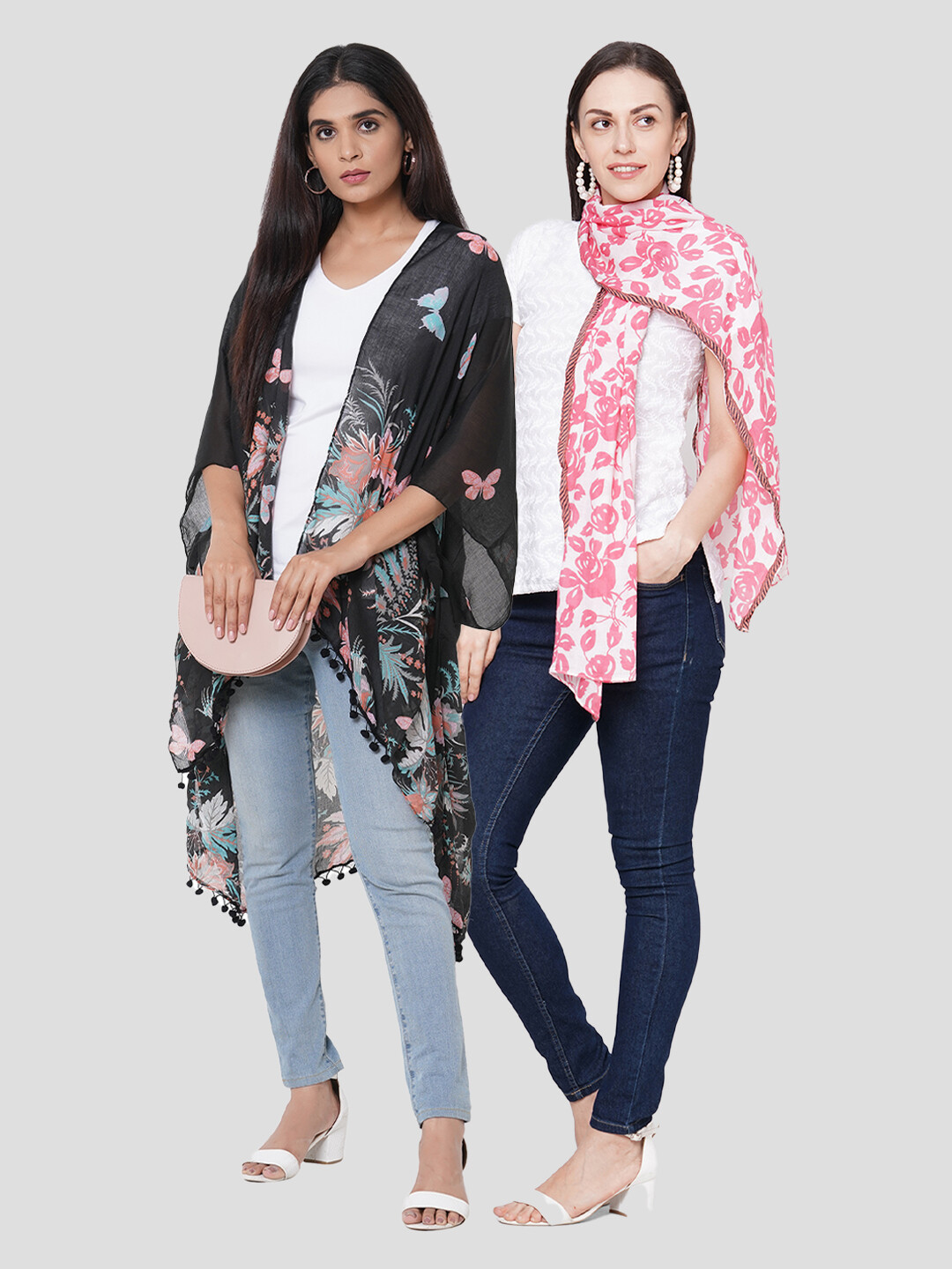 Stylist Printed Ponchos & Printed Scarf with Border Design - Combo offer