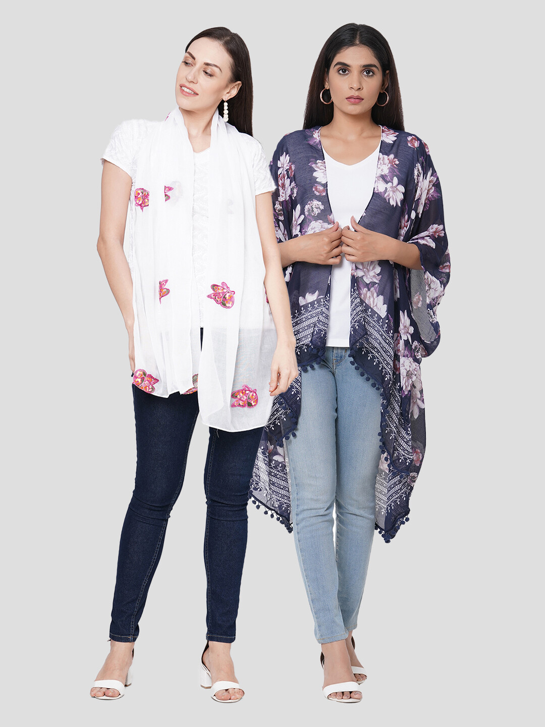 Stylist Printed Ponchos & Embroidered Scarf - Combo offer
