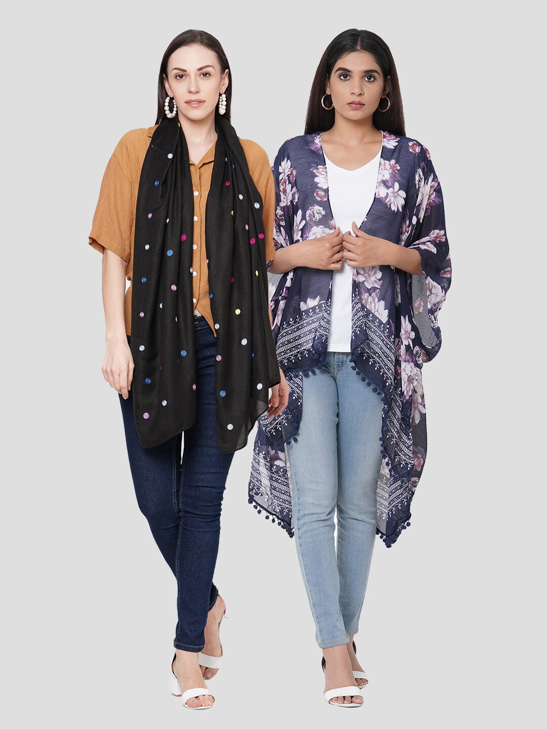 Stylist Printed Ponchos & embroidered Scarf - Combo offer