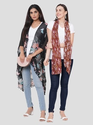 Stylist Printed Ponchos & Printed Scarf with Dobby Border- Combo offer