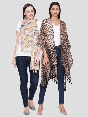 Stylist Printed Ponchos & Printed Scarf with Tassels -  Combo offer