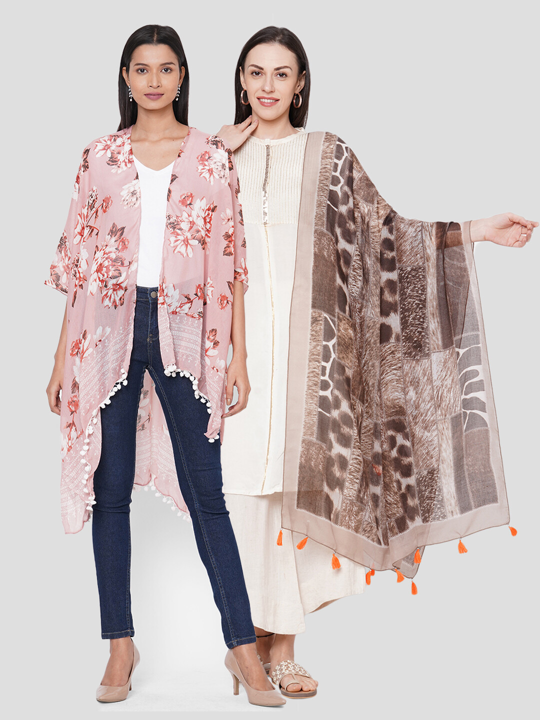 Stylist Printed Ponchos & Printed Scarf with Tassels - Combo offer