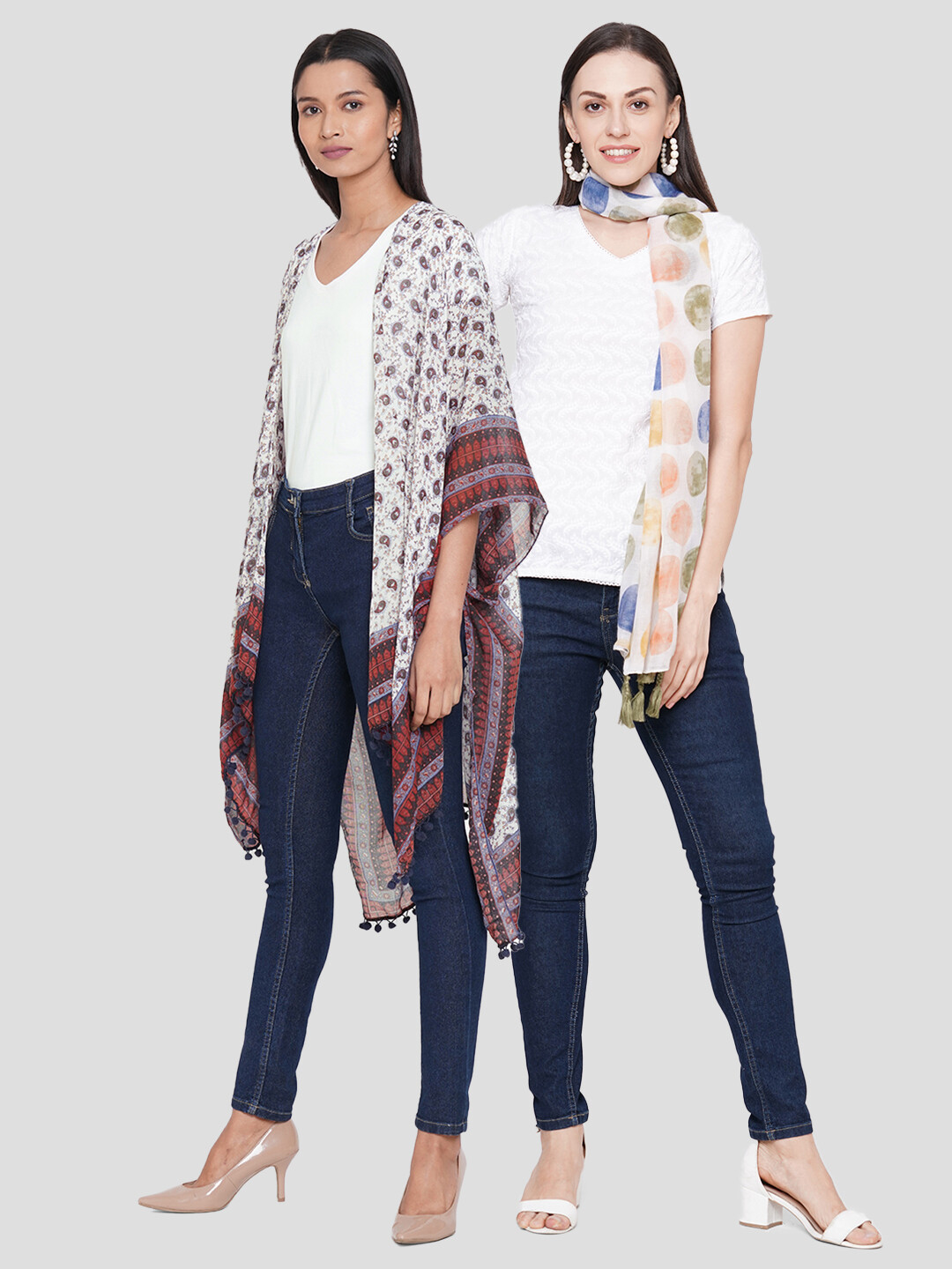 Stylist Printed Ponchos & Printed Scarf with Tassels -  Combo offer