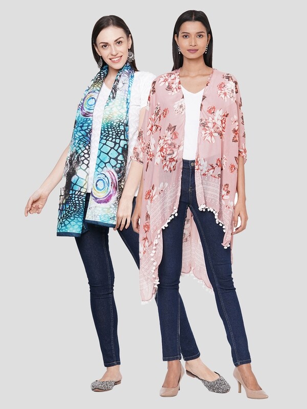 Stylist Printed Ponchos &amp; Digital Printed Scarf -  Combo offer