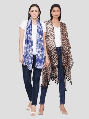 Stylist Printed Ponchos & Printed Scarf with Dobby Border-  Combo offer