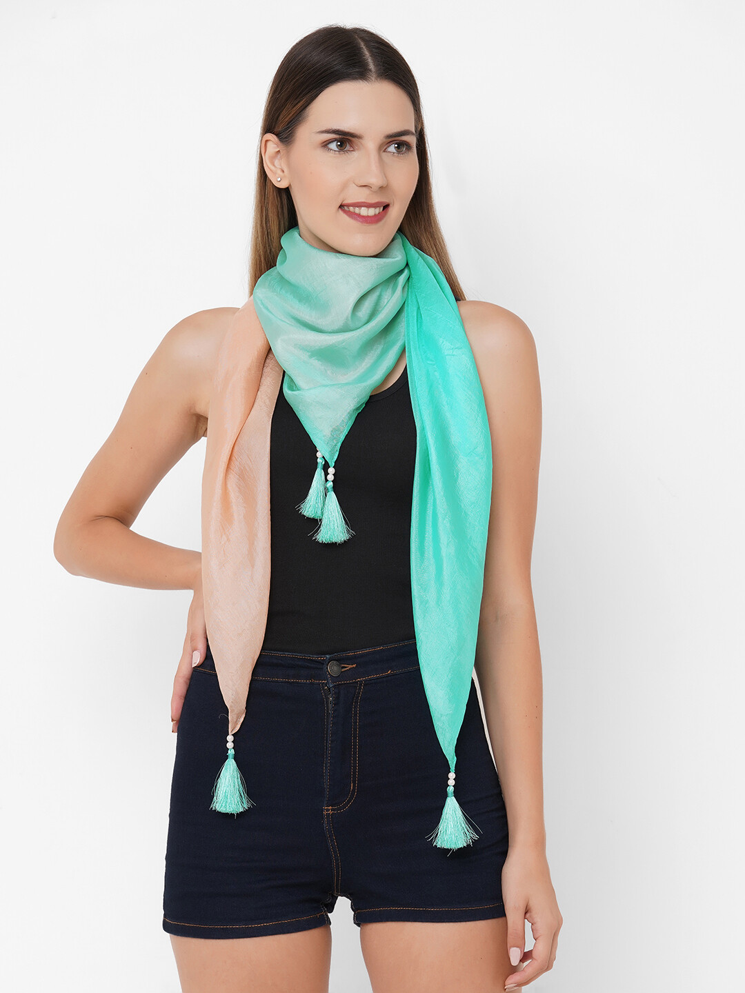 Soft silk Shaded square Scarves with Fancy Tassels