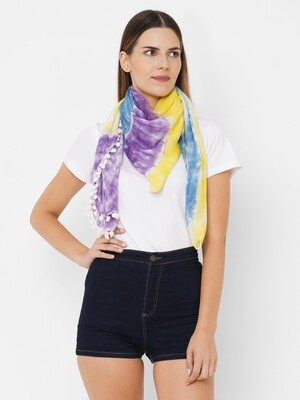Large rayon Tie-Dye Scarves with Poms