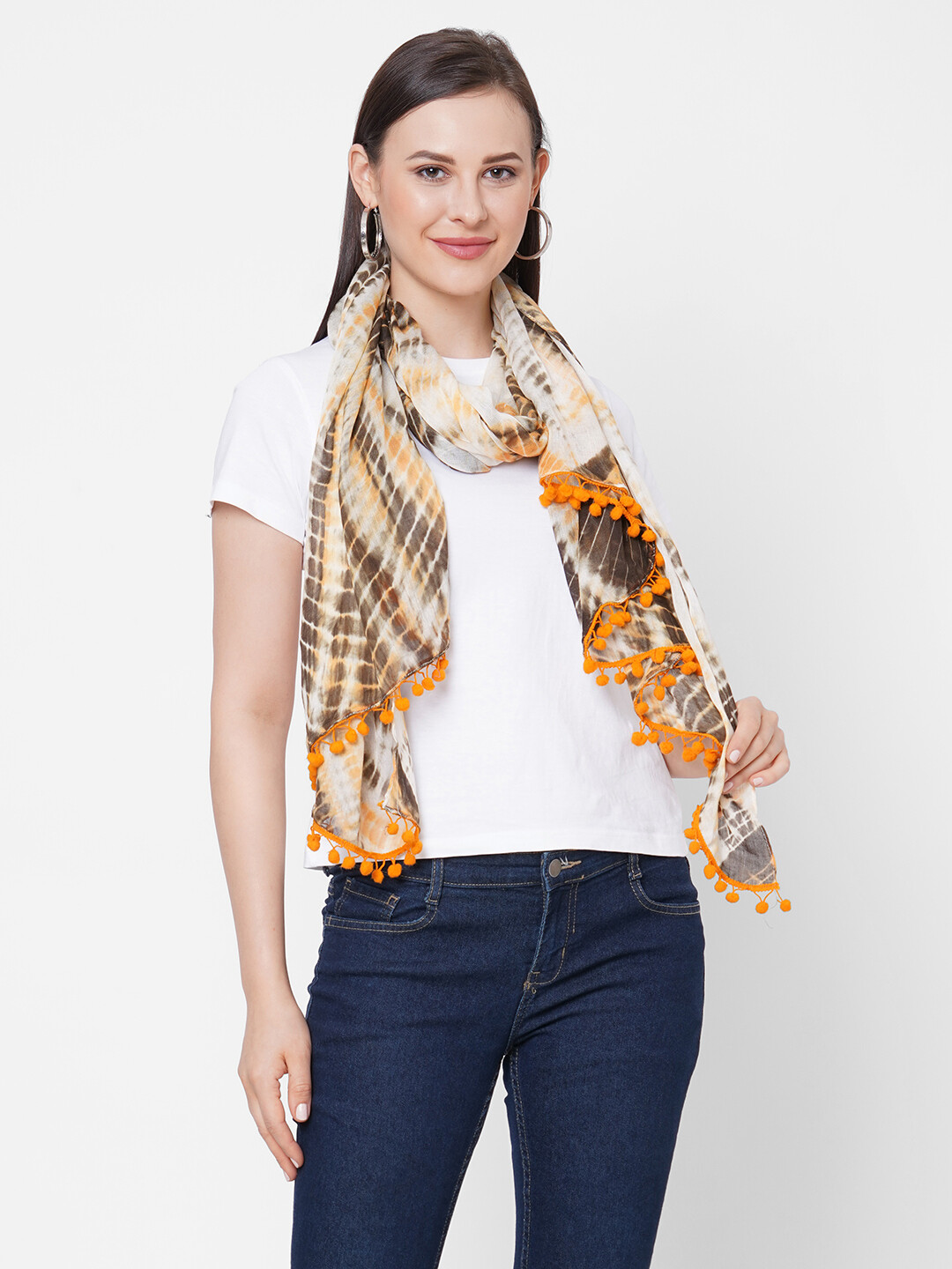Large rayon Tie-Dye Scarves with Poms