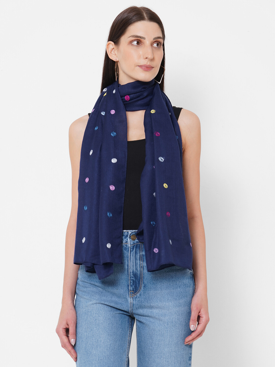 poly wool feel embroidered scarf