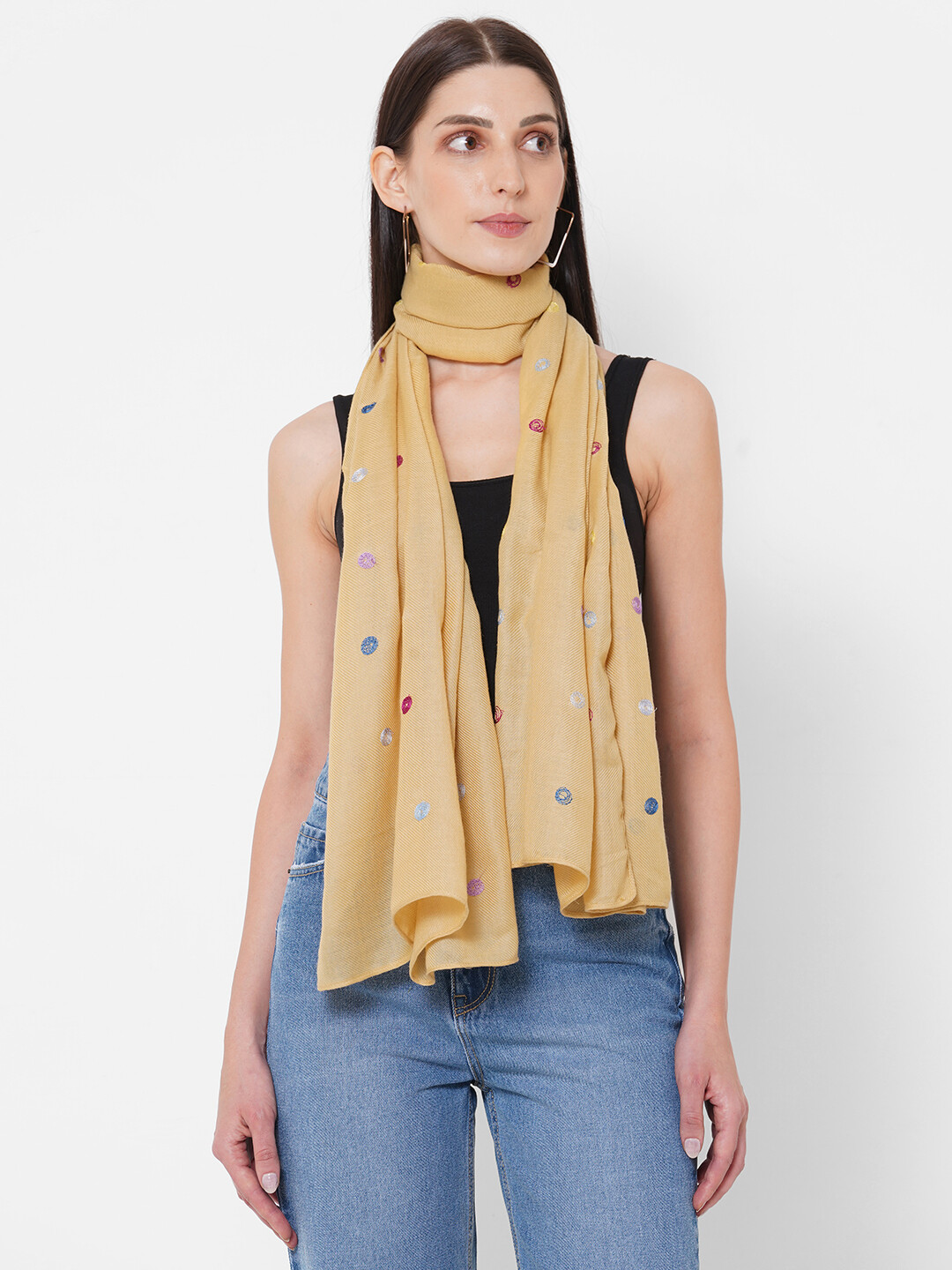 poly wool feel embroidered scarf
