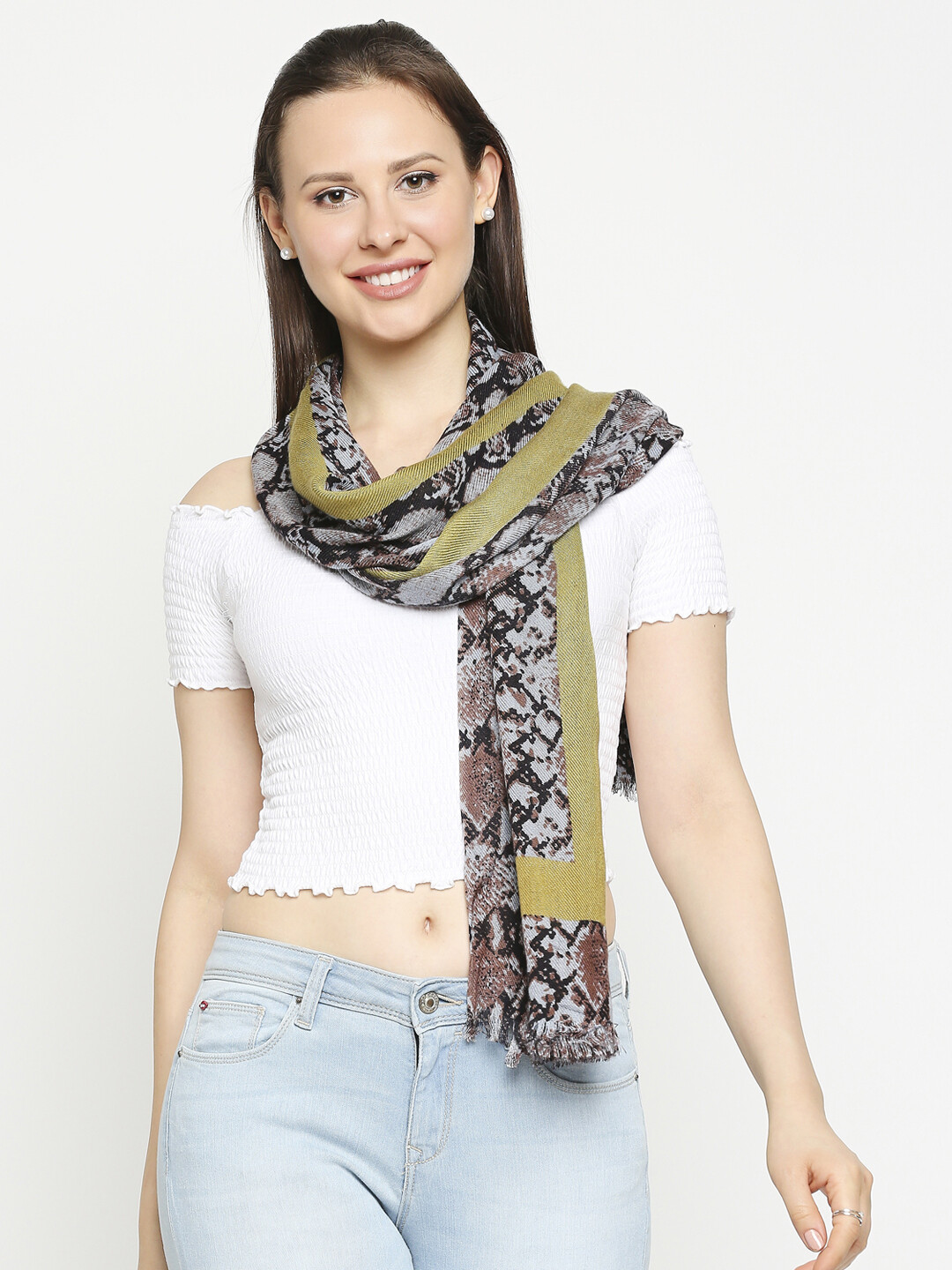 Animal Printed Scarves with Raw Fringes