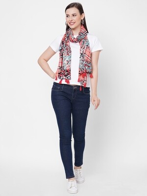 printed Scarves with rayon fabric with tassels