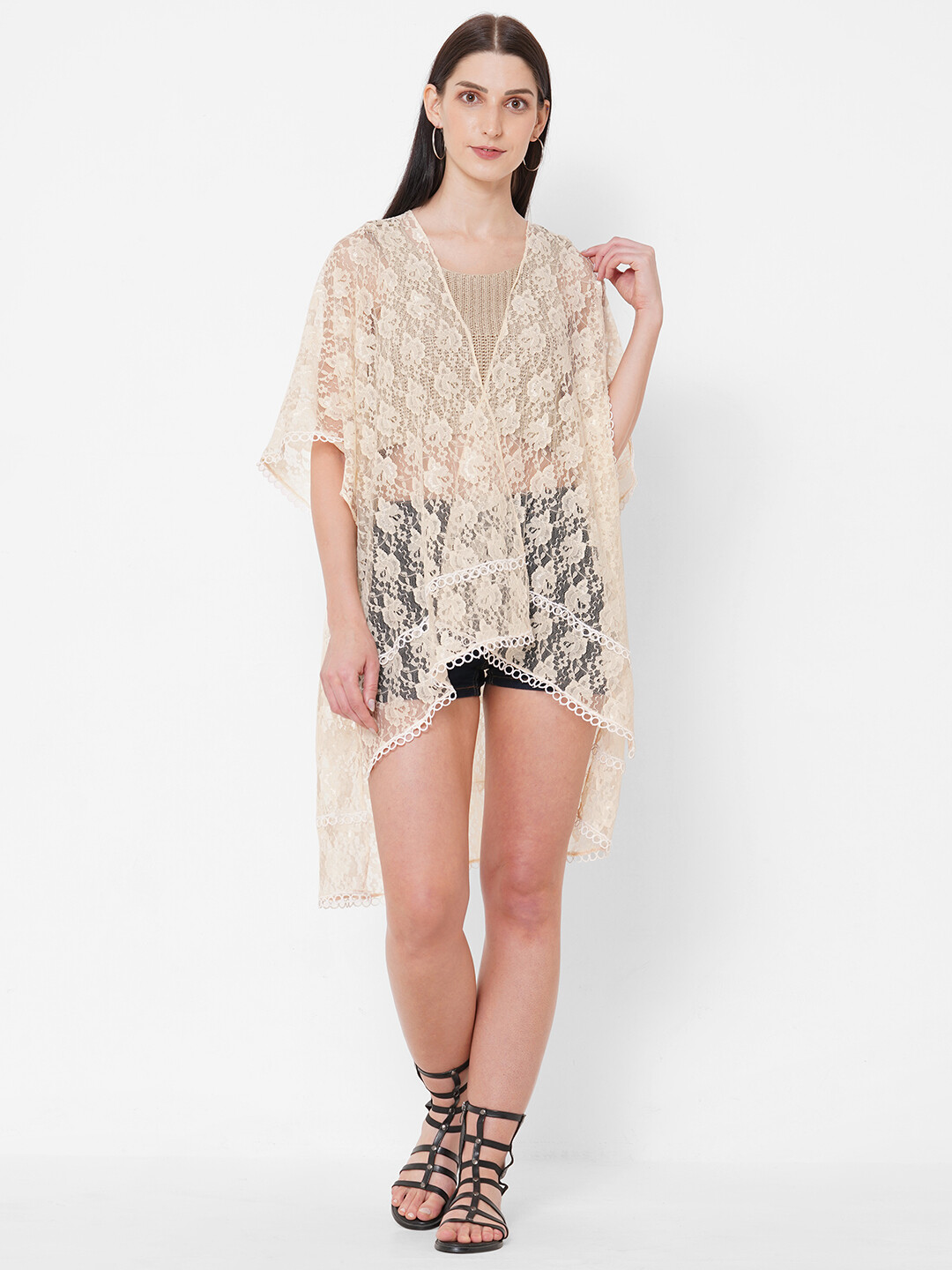 Net Fabric Kimono with Mirror lace borders