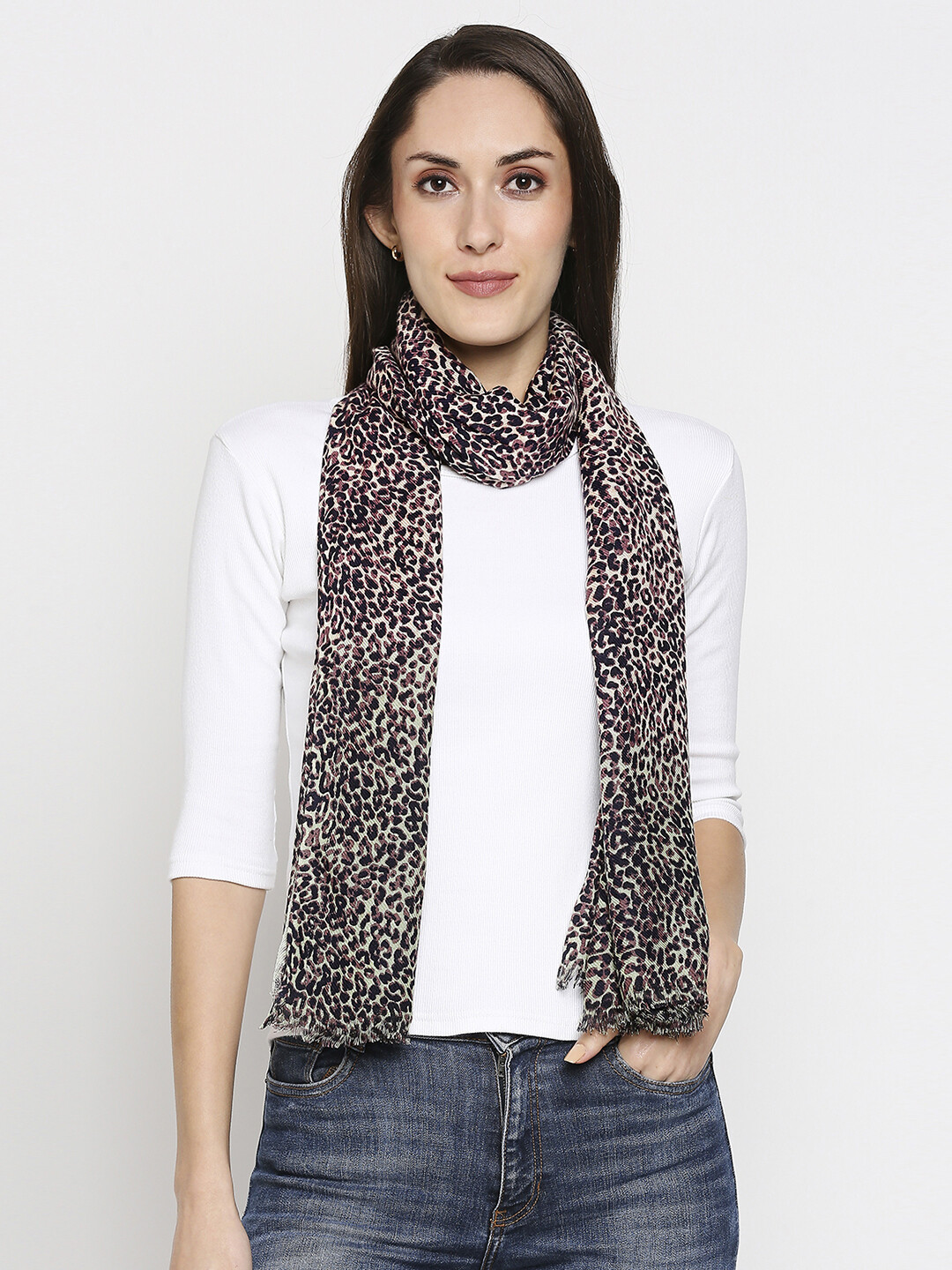 Animal Printed and Shaded Scarves with Raw Fringes
