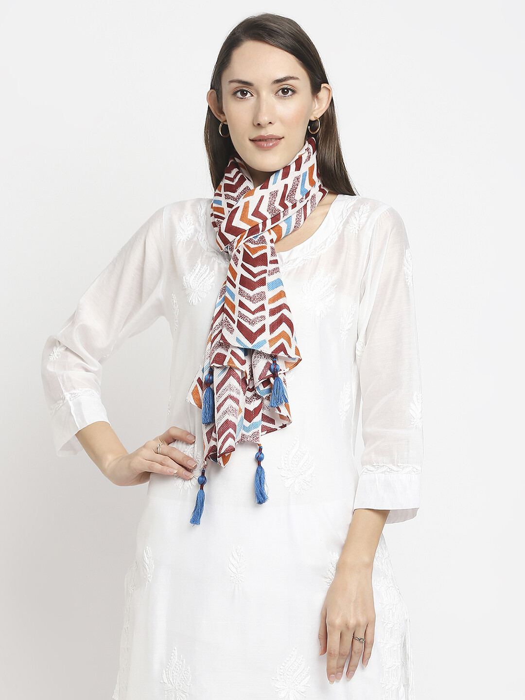 Multi color Printed Scarf with tassels.