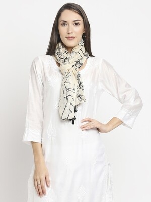 Printed Ivory Scarf with tassels.