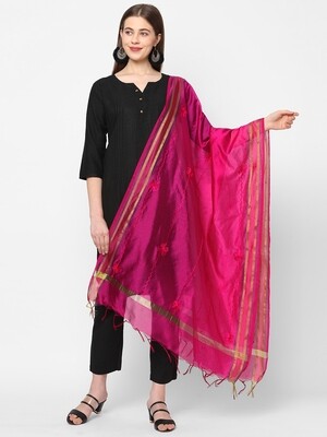 Golden Border Pink Dupatta with Embroidery