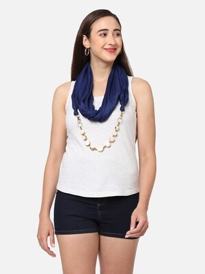 Removable Shell Jewelled Blue Scarf