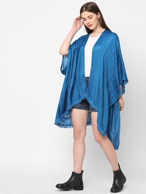 Sequins Fabric Blue Kimono with Lace