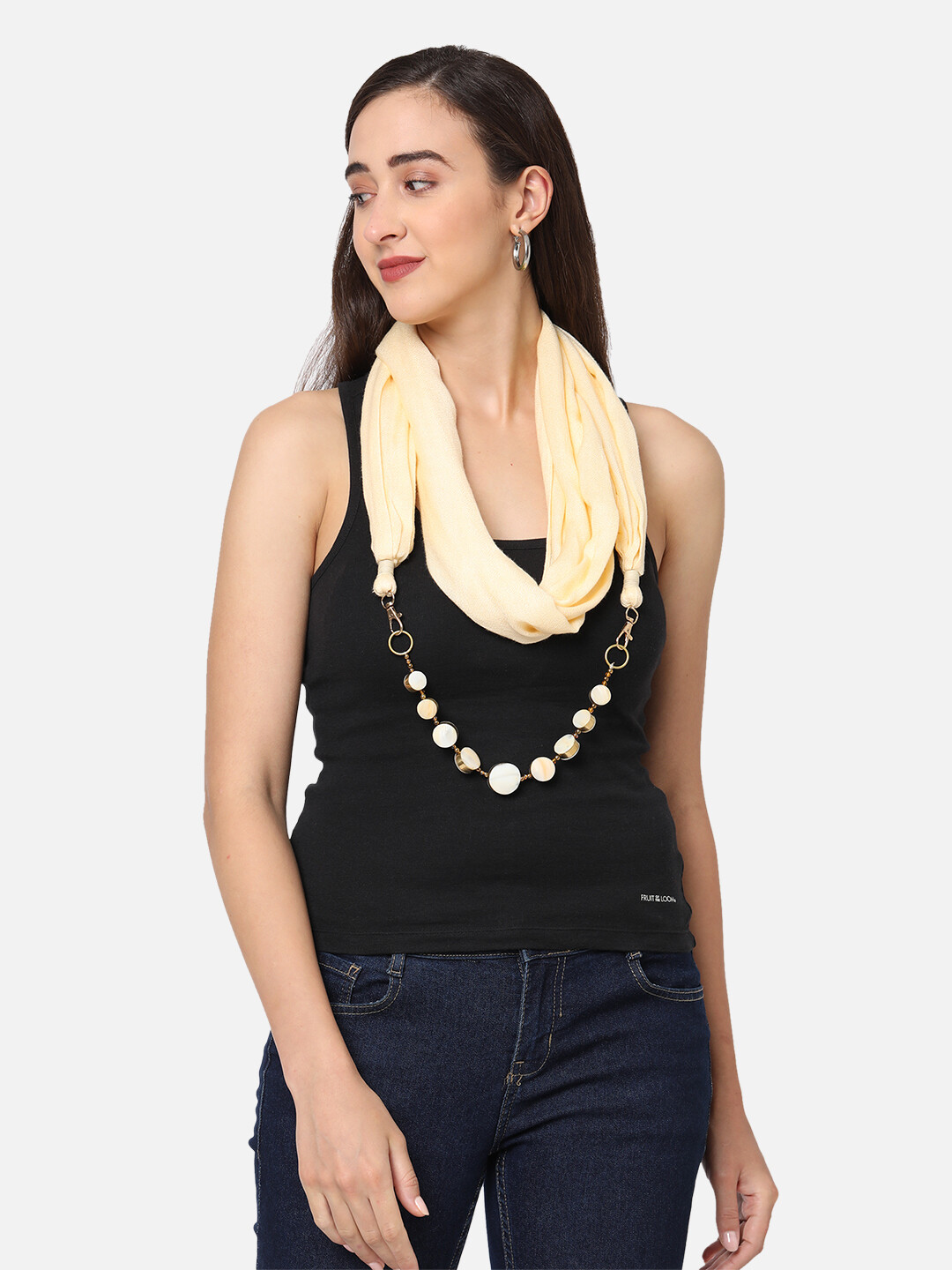 Removable Shell Jewelled Cream Scarf