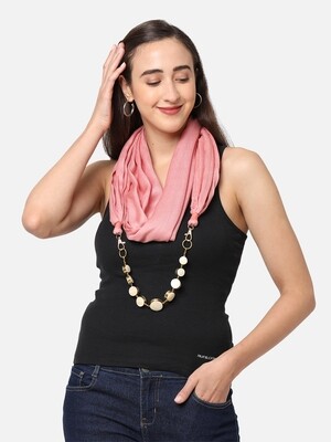 Removable Shell Jewelled Lt Pink Scarf