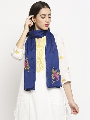 Paisley embroidery Blue scarf in soft fabric