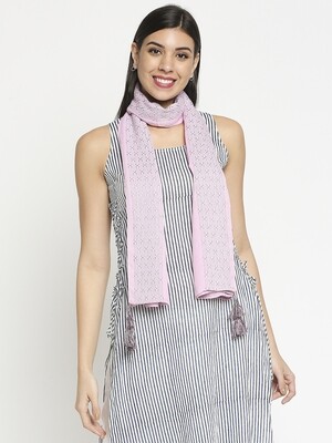 Dyed Dobby Design in Pink Scarf with tassels