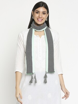 Dyed Dobby Design in Green Scarf with tassels