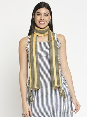 Dyed Dobby Design in Yellow Scarf with tassels