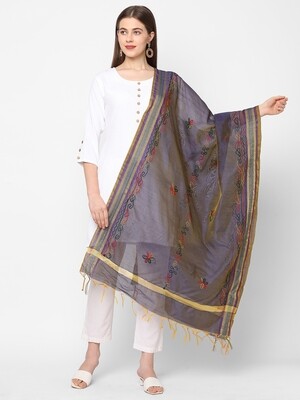 Golden Border Purple Dupatta with Embroidery