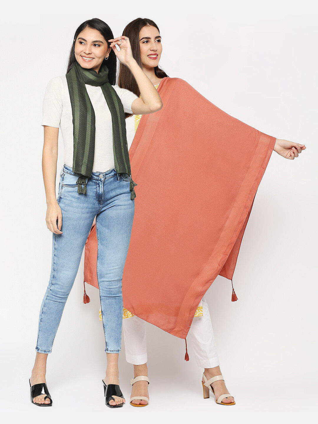 combo offer on Dobby Border Scarf with tassels & Dobby Design Scarves with tassels