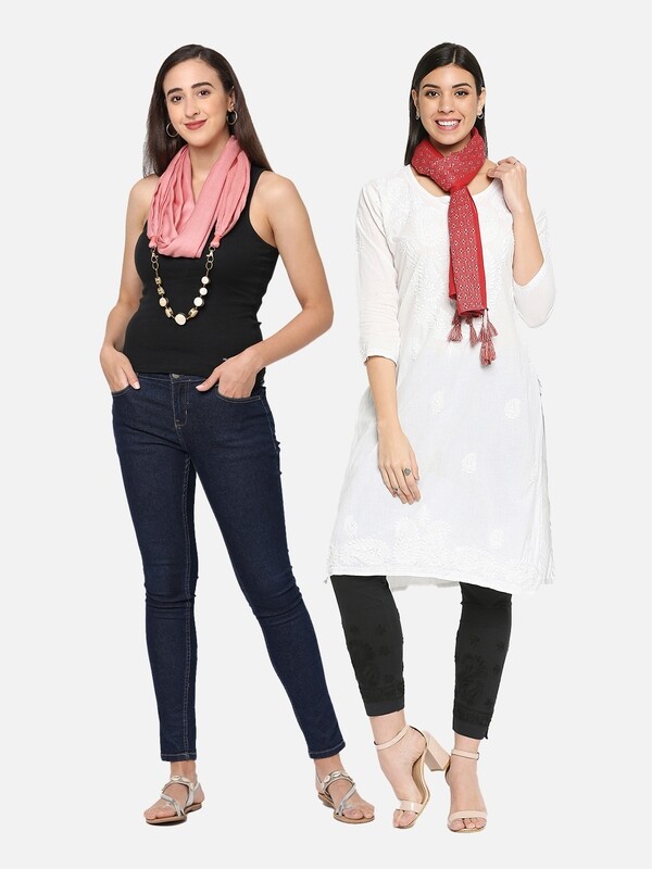 combo offer on Jewelled Scarf &amp; Dobby Designer Scarves with tassels