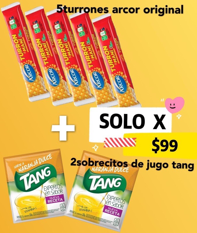 5turrones arcor original +2sobresitos de jugó tang