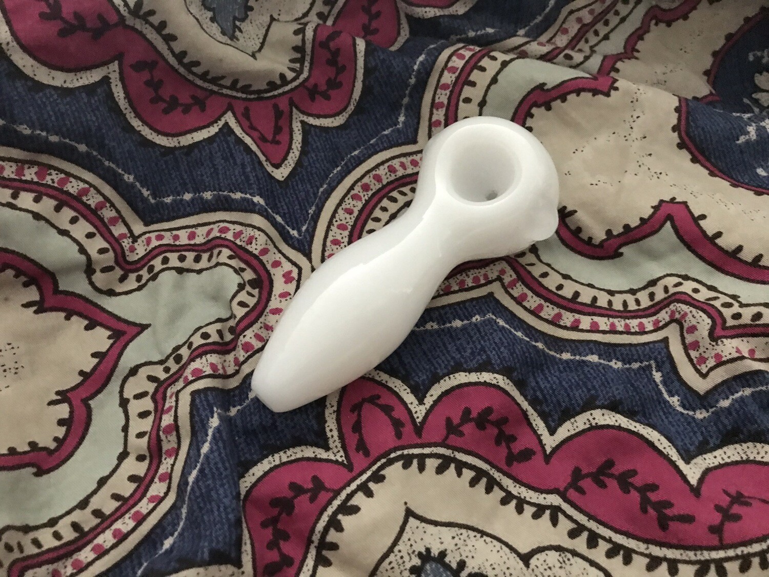 White Glass Pipe with Glass Marble